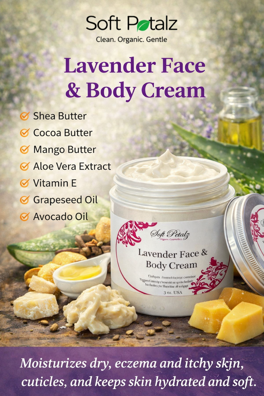 Soft Petalz Lavender Organic Cream