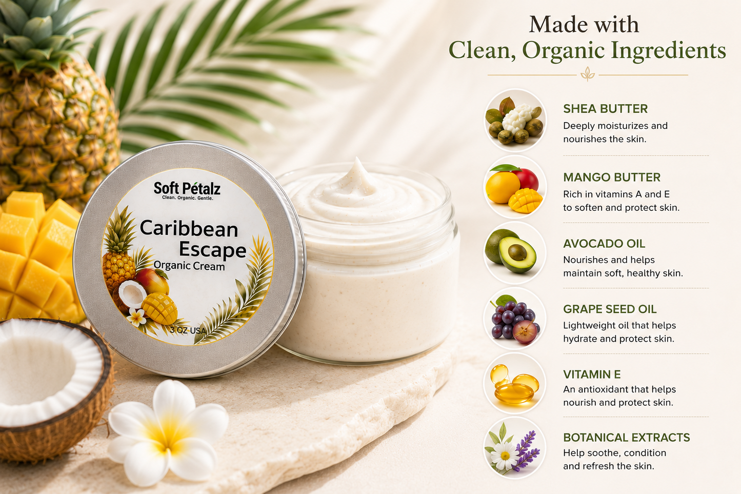 Soft Petalz Caribbean Escape Organic Cream