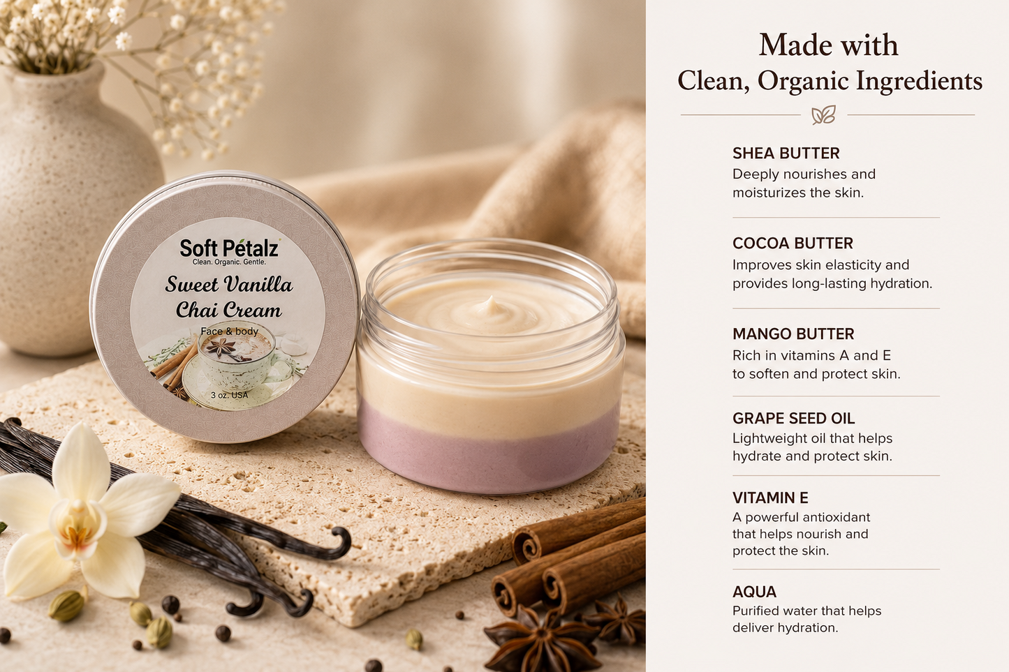 Soft Petalz Sweet Vanilla Chai Cream