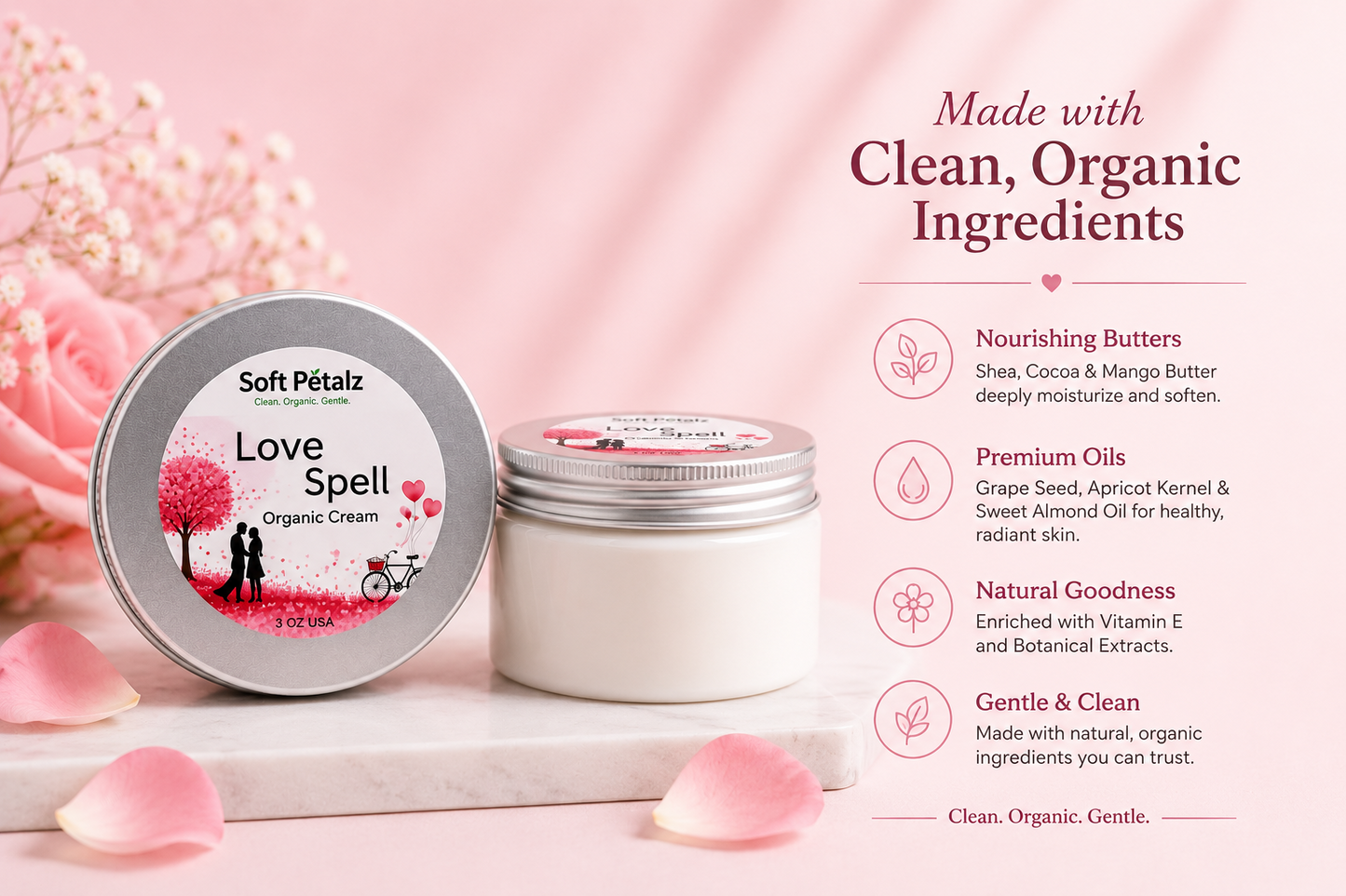 Soft Petalz Love Spell Organic Cream